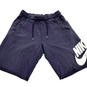 Vtg 80s/90s Nike Logo Big Swoosh Sweat Shorts; Blue Terry; Drawstring Gym Mens S